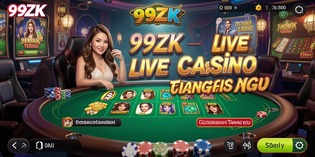Screenshot gameplay 99ZK menampilkan dealer profesional dalam suasana Live Casino.