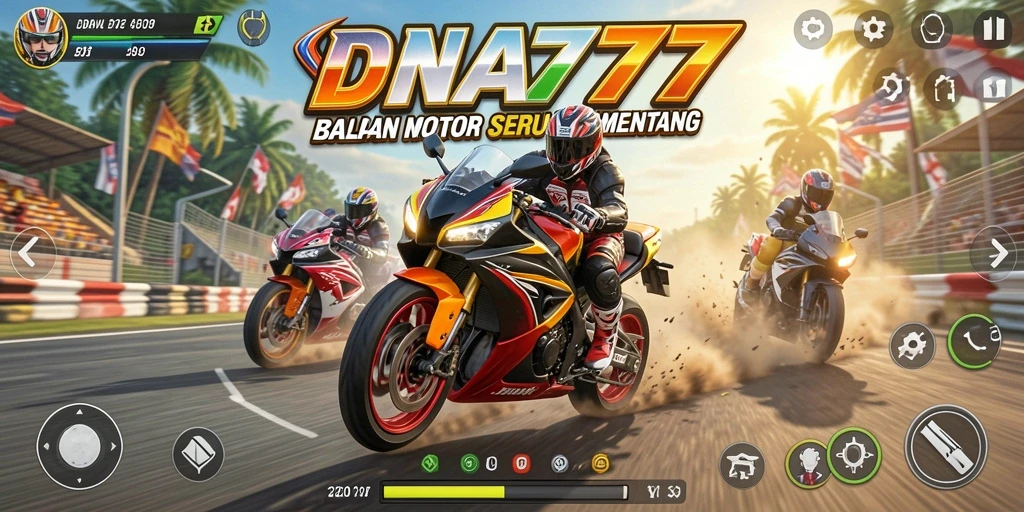 Screenshot gameplay DNA777 menampilkan balapan motor yang seru.