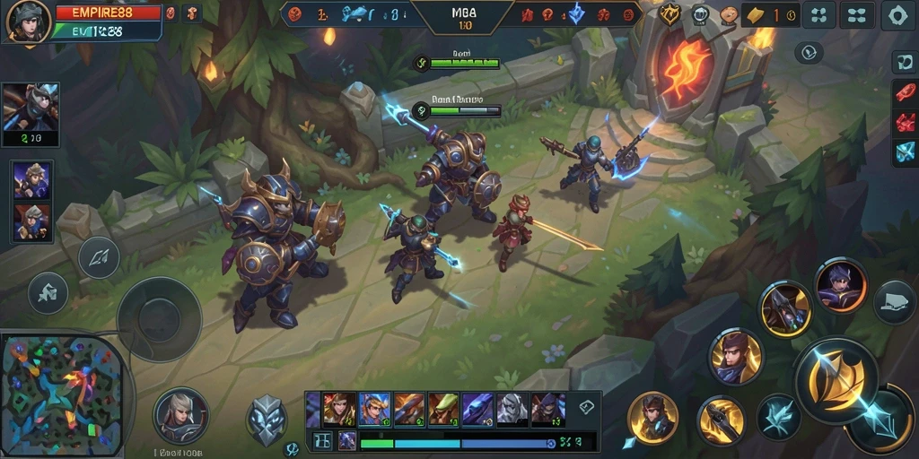 Screenshot gameplay EMPIRE88 menampilkan aksi pertempuran seru dalam MOBA.