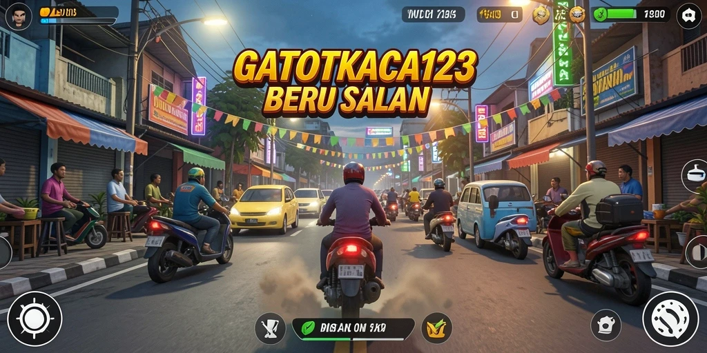 Screenshot GATOTKACA123 menampilkan aksi balapan seru di lintasan kota.