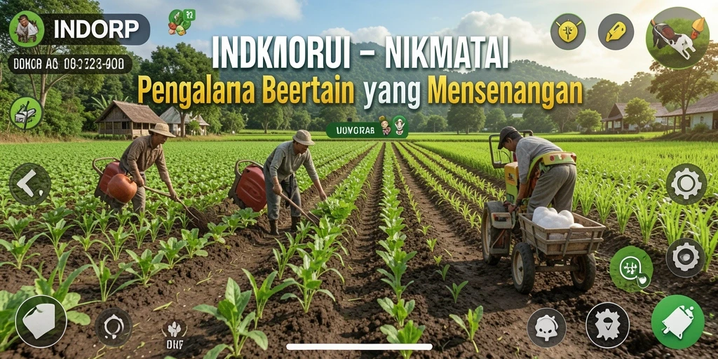 Screenshot utama INDORP menunjukkan keseruan bertani di lahan virtual.