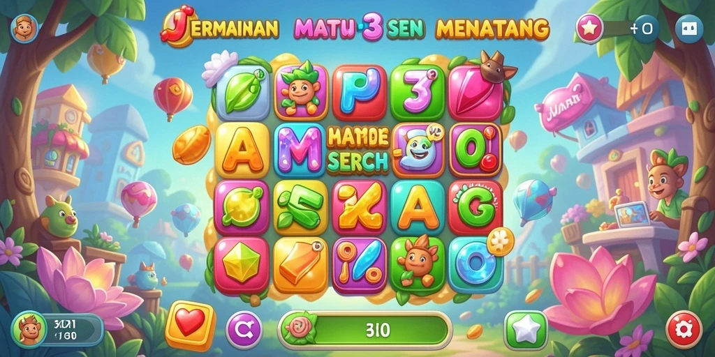 Tangkapan layar menunjukkan gameplay seru JUARAGO dengan tantangan Match-3.