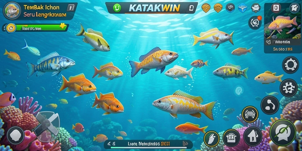 Screenshot gameplay KATAKWIN yang menunjukkan aksi Tembak Ikan yang menarik.
