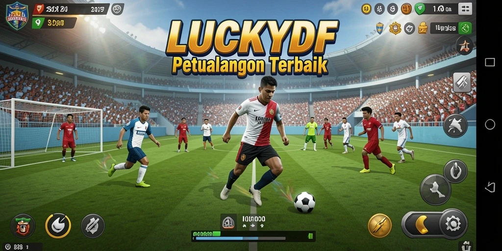 Tangkapan layar gameplay <strong>LUCKYDF</strong> dengan aksi sepak bola yang mendebarkan.