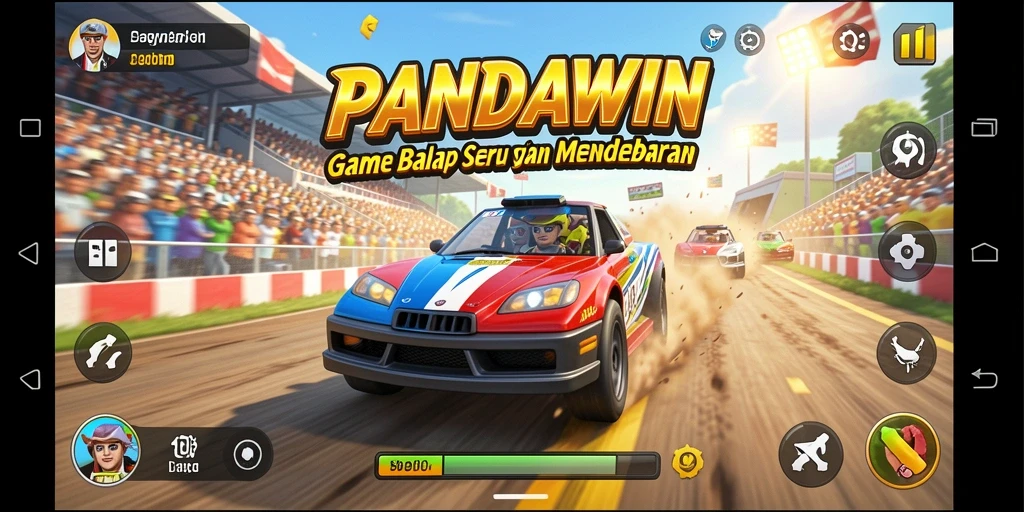 Tangkapan layar gameplay PANDAWIN yang menampilkan aksi balap yang mendebarkan.