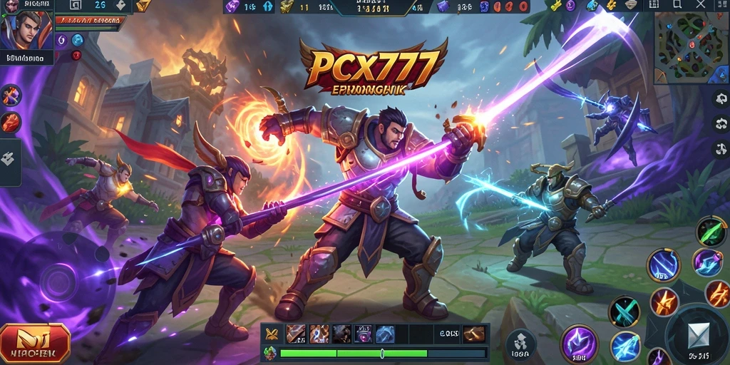 Tampilan aksi epik dalam gameplay MOBA PCX777.