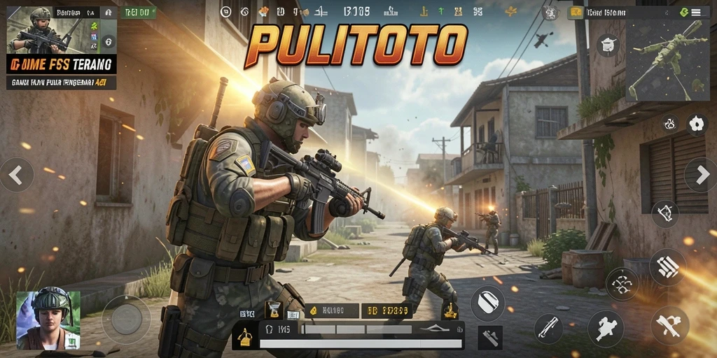 Screenshot gameplay PULITOTO yang menunjukkan aksi tembak-menembak intens.