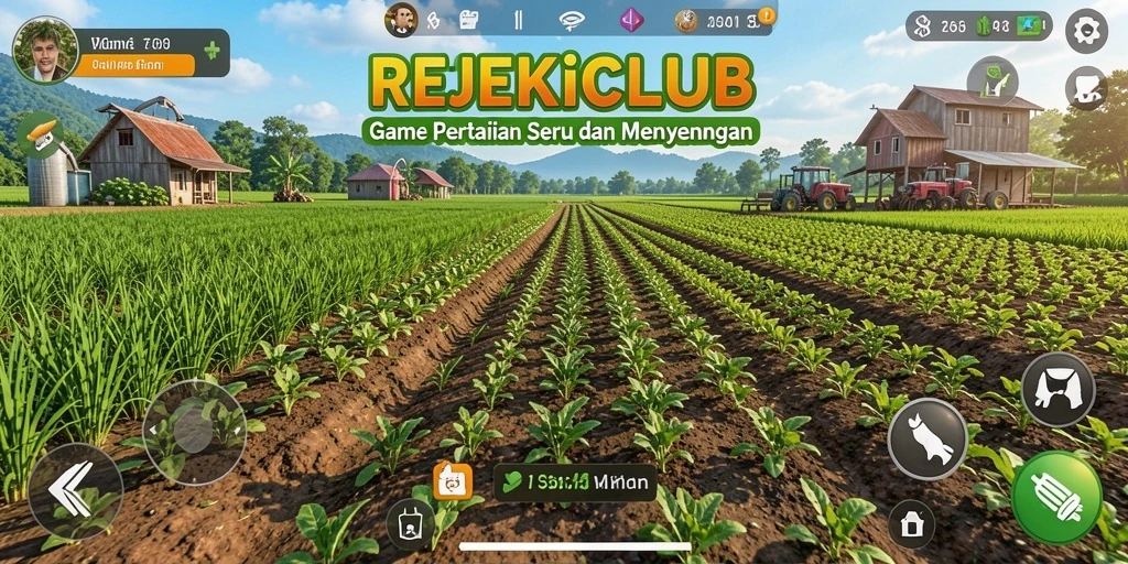 Tangkapan layar gameplay REJEKICLUB menampilkan aktivitas bertani yang menarik.