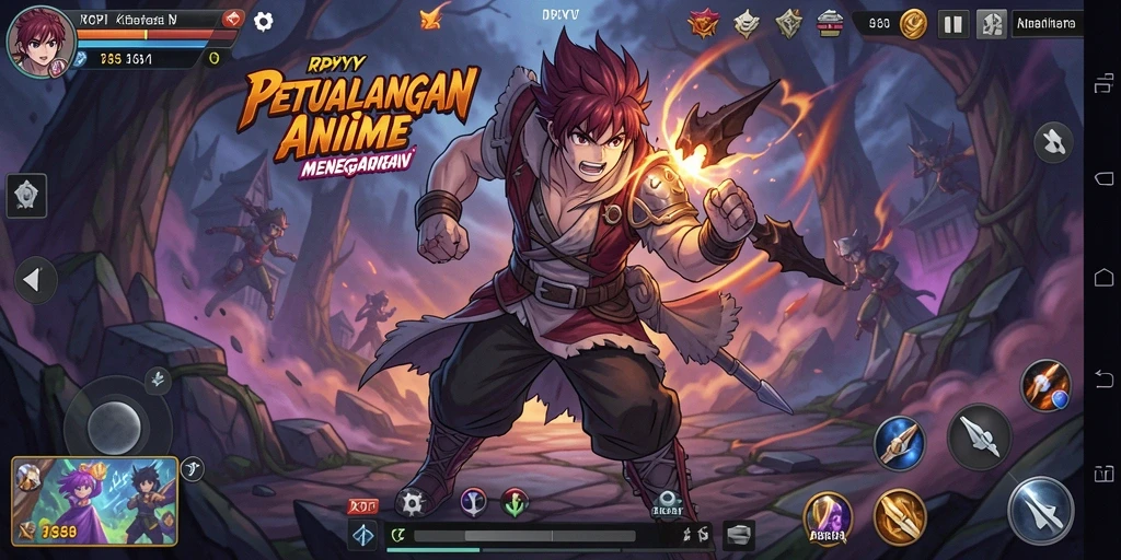Screenshot gameplay RPYYY menunjukkan pertarungan seru dengan karakter anime.