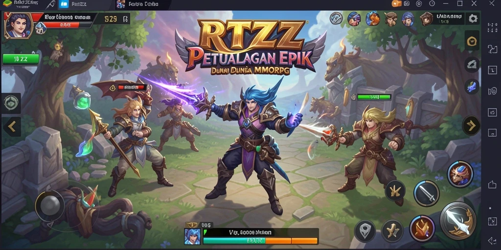Tampilan gameplay epik RTZZ dalam dunia MMORPG.