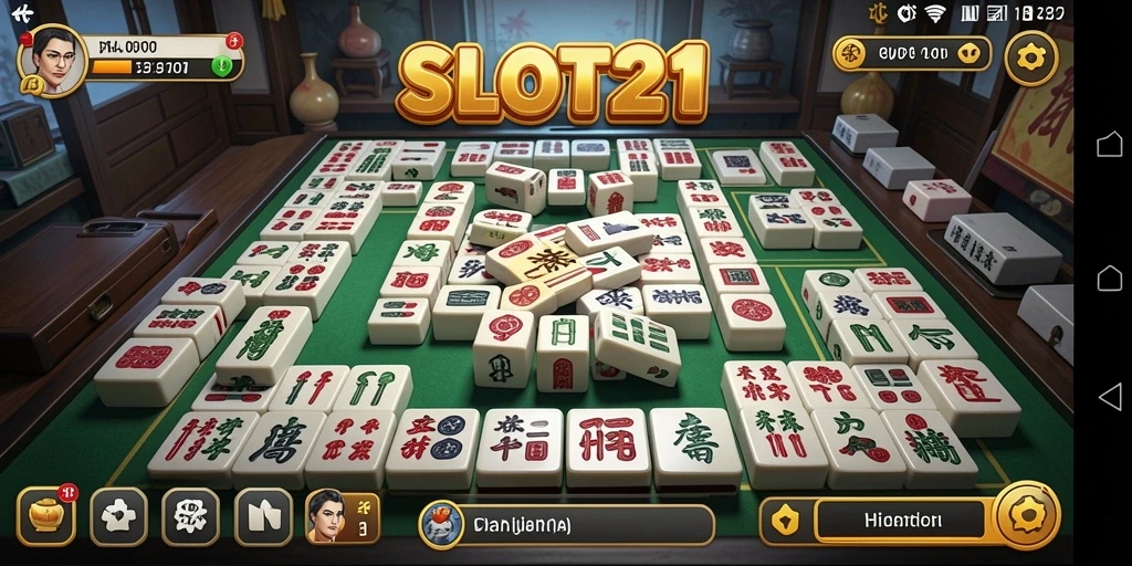 Tampilan gameplay seru dari SLOT21 menampilkan keseruan permainan Mahjong.