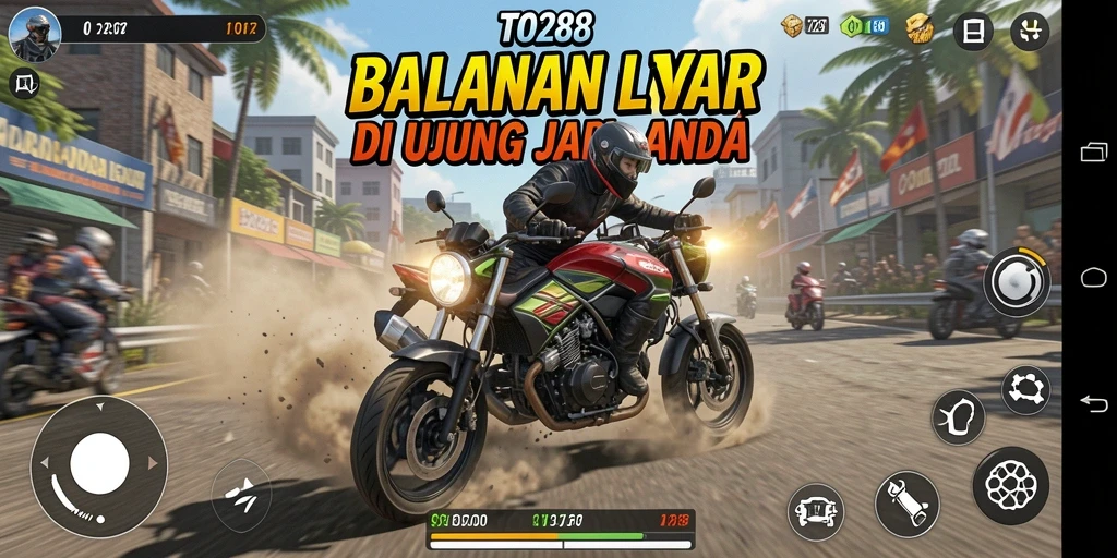 Gameplay mendebarkan TO288 saat balapan motor di lintasan menantang.