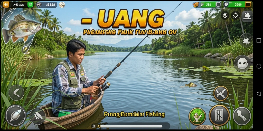 Tampilan gameplay UANG yang menarik saat memancing ikan.
